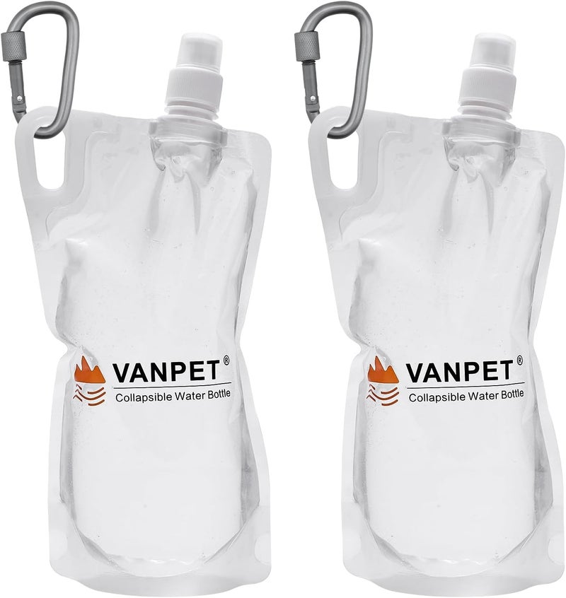 VanPet زجاجات ماء قابلة للطي سعة 1 لتر، 33 أونصة، زجاجات بلاستيكية خالية من BPA، أكياس شرب قابلة لإعادة الاستخدام، زجاجة ماء قابلة للطي للتخييم والسفر والمشي (عبوة من 2) - Image 1